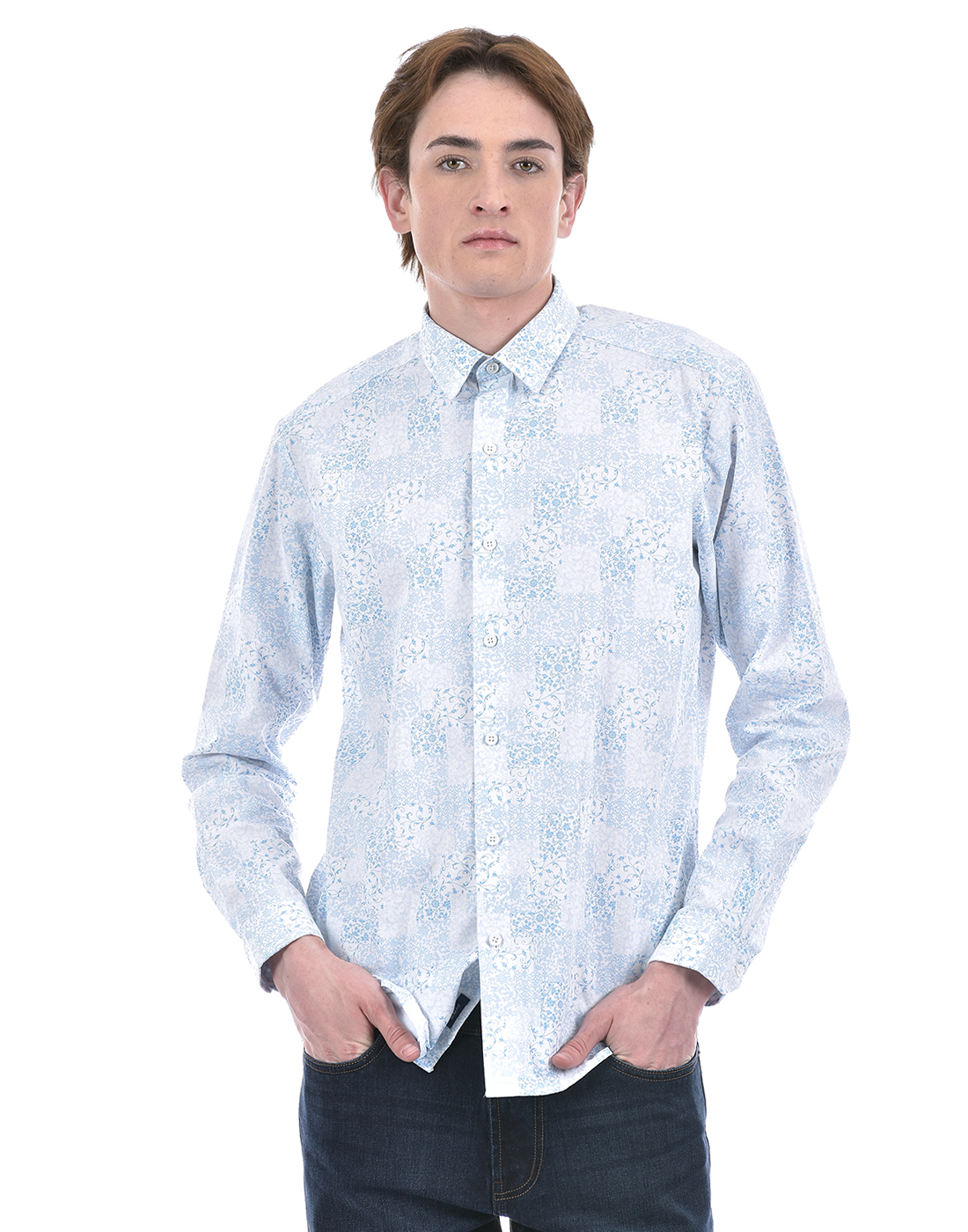 Numero Uno Men Floral Print Blue Shirt